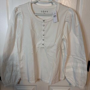 LOFT Cream Button-Front Top